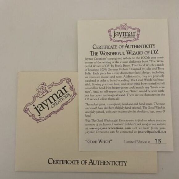 Jaymar Creations Good Witch The Wonderful Wizard of Oz Mohair Bear #JF00316 #715 - Picture 10 of 12